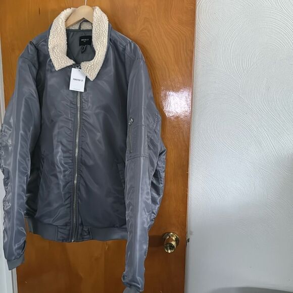 Gray Bomber Jacket Mens XXL Fleece Collar - Picture 1 of 4